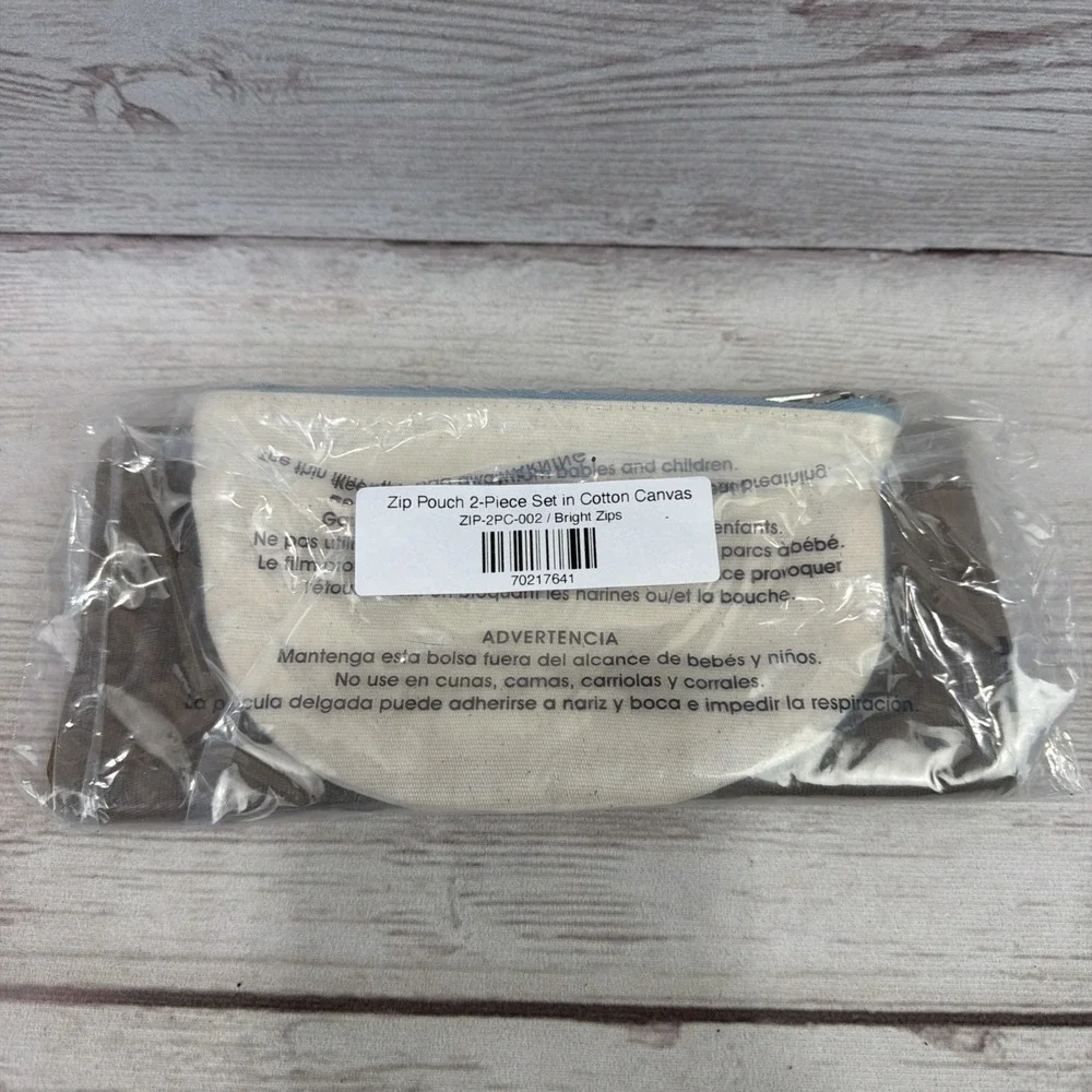 Elizabeth Suzann Zip Pouch 2-Piece Set Cotton Canvas Cream & Brown Brand New!
